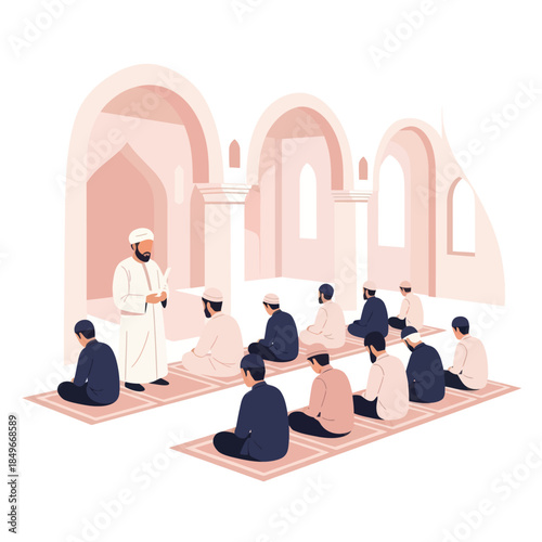 Group of Men Praying Together Islam.