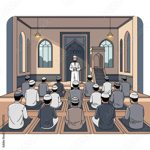 Group of Men Praying in Mosque.
