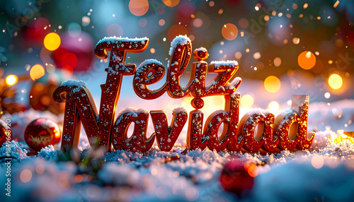 Spanish Text Feliz Navidad letter in winter christmas landscape 