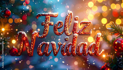 Spanish Text Feliz Navidad letter in winter christmas landscape 