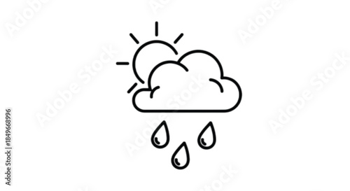 Partly Cloudy with Rain Weather Forecast Outline Icon
