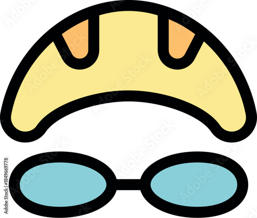 Simple icon depicting swimming cap and goggles, essential equipment for water sports, promoting pool safety and enjoyable aquatic activities