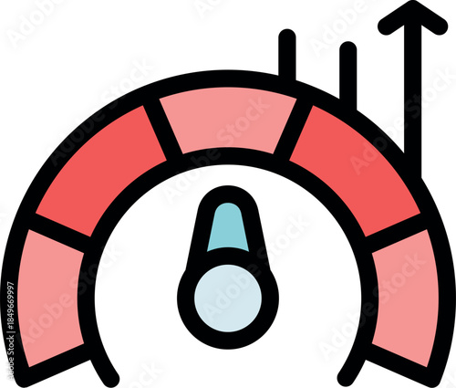 Performance indicator reaching maximum efficiency with arrow pointing upwards, symbolizing growth and high performance