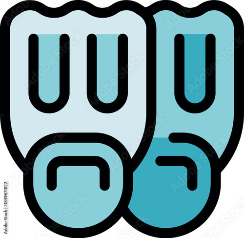 Cartoon flippers for diving, part of diving equipment, getting ready for diving in the sea