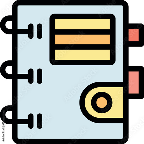 Closed agenda featuring a colorful label and sturdy metal rings, ideal for personal or professional use