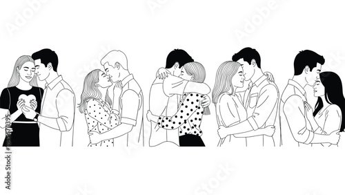 Tender moments of love and connection between adults and children in various affectionate poses