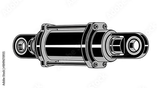 Hydraulic Cylinder CAD Style Mechanical Vector Illustration