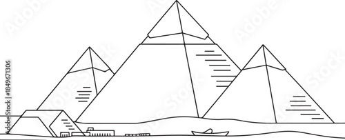 Ancient egyptian pyramids landscape with boat
