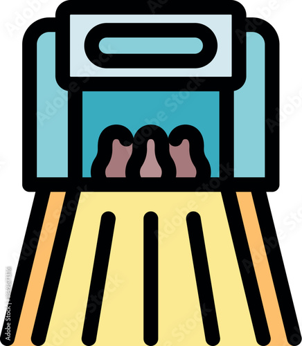 Bowling machine is placing bowling pins on the lane, preparing for a new bowling game