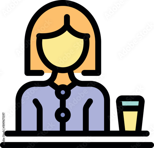 Businesswoman taking a refreshing break at her desk with a glass of water, promoting hydration and well being in the workplace