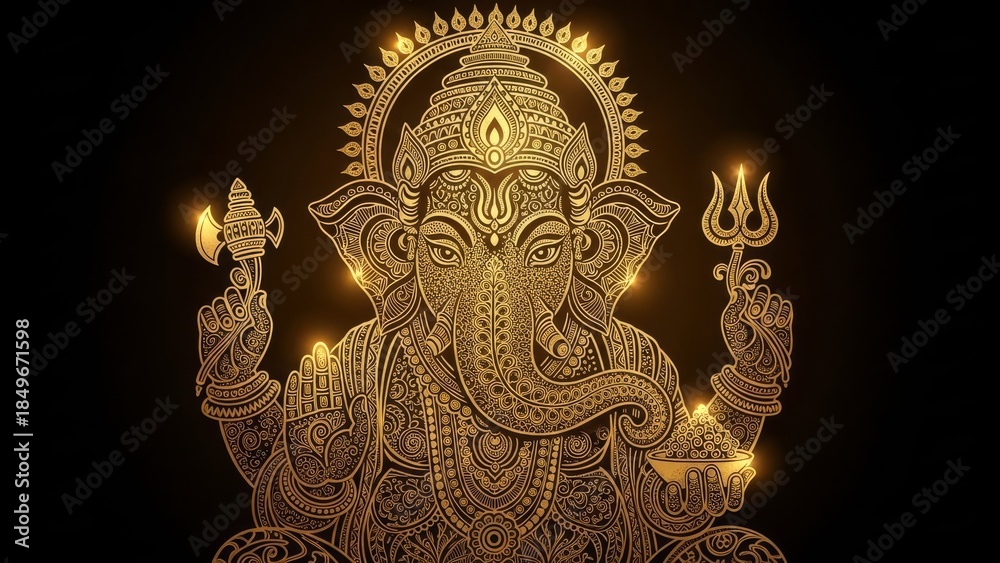 Fototapeta premium Golden Statue of Lord Ganesha Idol.