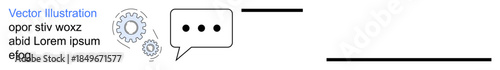 Communication, teamwork, workflow management, automation, technical processes, brainstorming. A gear and speech bubble interconnected. Communication and teamwork concepts