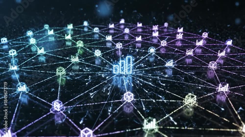 Network visualization glowing data node analytics connectivity visualization glowing data bar chart neon analytics icon digital