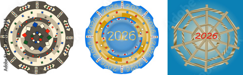 Designs for saucers come in three types: geometric patterns, New Year motifs, and a nautical steering wheel.