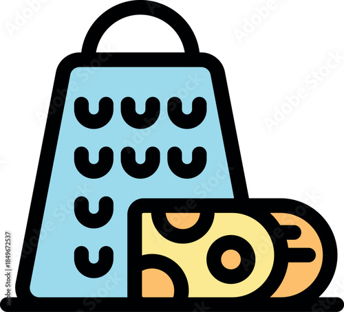 Illustration of a grater and cheese slices in a modern style