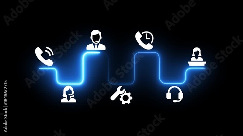 Customer service with AI, speed of service concept on the black background. Ensuring clients receive timely help and service from provider. Motion graphics of customer service idea. 4k ...