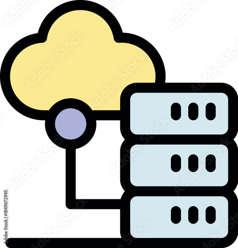 Stylized cloud connected to server stacks, representing digital storage