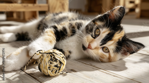 a kitten plays with a ball on the floor
