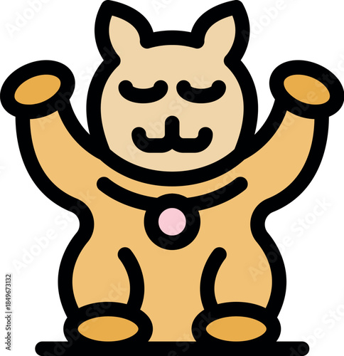 Adorable cartoon alpaca wearing clothes, raising paws, and sporting a cute necklace, perfect for children's illustrations and merchandise