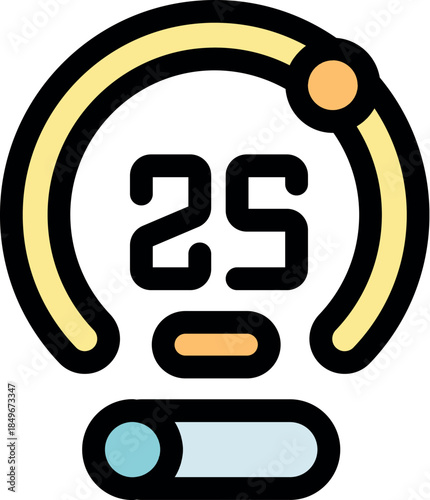 Circular progress bar on smartwatch screen indicating 25 percent completion with a slider control for adjusting settings