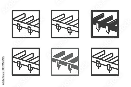 Ceiling Installation Logos. Ceiling installation diagram. Icon set. Set Logo of Ceiling installation diagram: joist framing plan with hangers. harmonious logo