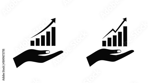 Hands holding upward trending bar graphs signifying growth and investment
