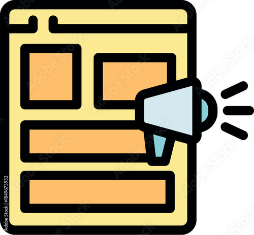 Website advertising campaign promoting content marketing strategy with megaphone