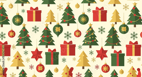 Christmas Trees Gifts and Decorations Pattern.