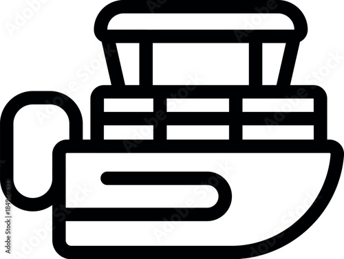 Simple fishing boat icon with roof and side view, perfect for representing commercial and recreational fishing activities