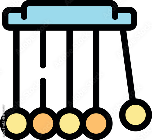 Newton's cradle showing conservation of momentum and energy with swinging spheres