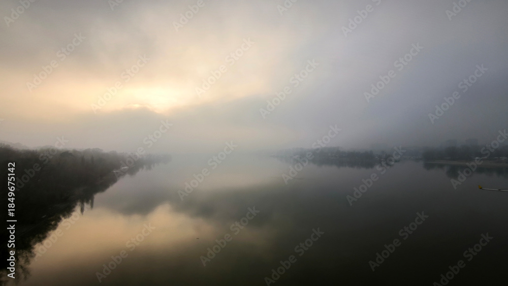 Fototapeta premium fog over the Danube river in Novi Sad