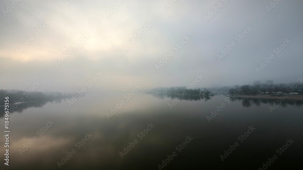 Fototapeta premium fog over the Danube river in Novi Sad