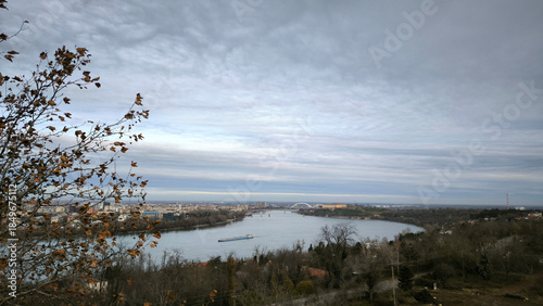 cloudy sky over the Danube river in Novi Sad in dry winter day