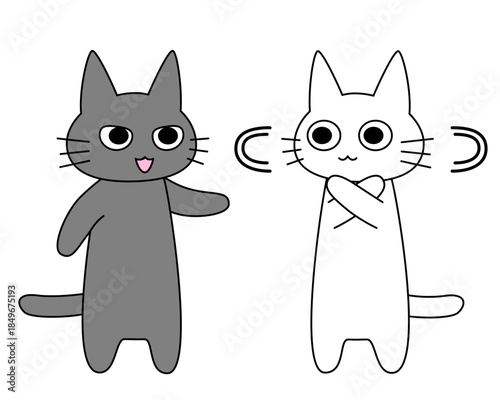 提案を断る白猫と説明するグレーの猫のイラスト 会話や交渉のイメージ