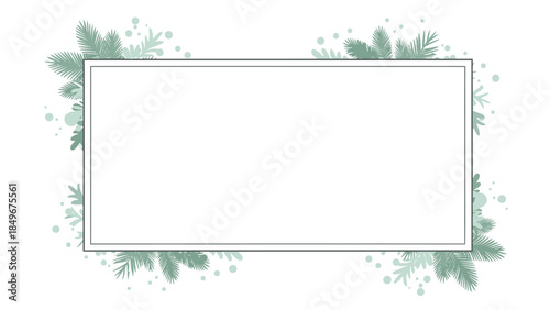 A rectangular frame with a thin border, adorned with green leaves and dots, on a white background, conveying a natural and festive mood, perfect for Frame Christmas decorations.