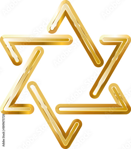 Star of David gold icon. Isolated on transparent background.