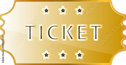 Ticket gold icon. Isolated on transparent background.