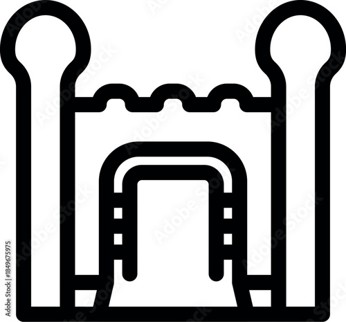 Inflatable bouncy castle gate with two towers, providing fun and entertainment for children at parties and events