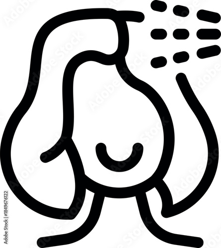 Simple icon of a happy woman washing her hair in the shower, enjoying the refreshing water stream