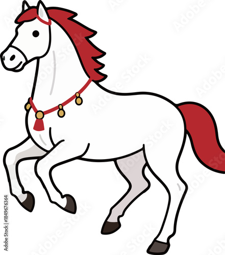 Cartoon White Horse with Red Mane