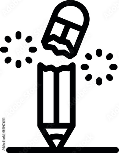 Pencil tip touching a surface with broken eraser falling apart, surrounded by stress lines, symbolizing pressure and difficulties in education
