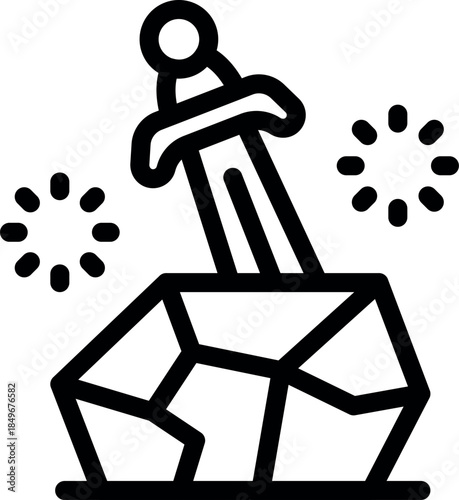 Simple, minimalist icon of a sword in a stone emitting sparkles, possibly excalibur