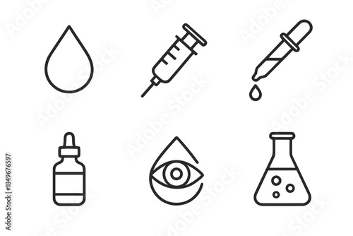 Medical liquid Drop and Syringe Icon Set