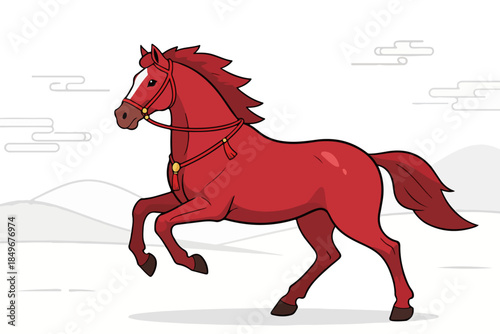 Cartoon Red Horse Rearing