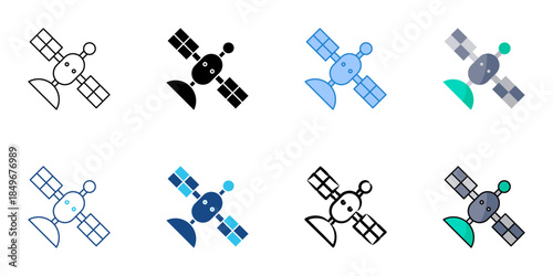 Satellite set multiple style vector collection. Editable stroke 
