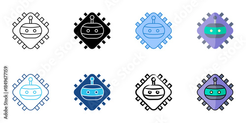 Chip set multiple style vector collection. Editable stroke 
