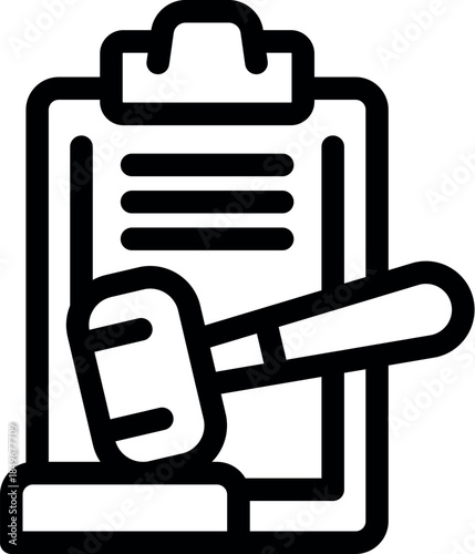 Judge gavel hitting clipboard, symbolizing verdict, law, justice, auction, and legal decision making