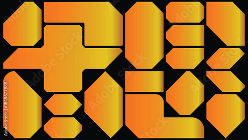 Geometric pattern of interlocking orange shapes on black background