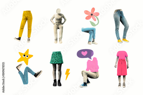 Headless Fashion Body Collage Set Trendy Outfit Legs Illustration