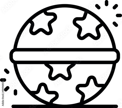 Planet earth rotating on its axis, with stars and sparkles, simple line icon design